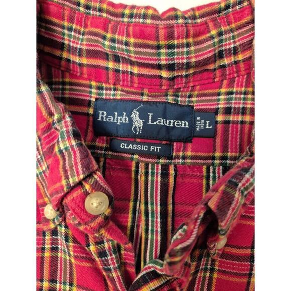 Ralph Lauren Mens Sz L Classic Fit Red Plaid Cotton Button down shirt Button - Picture 5 of 10